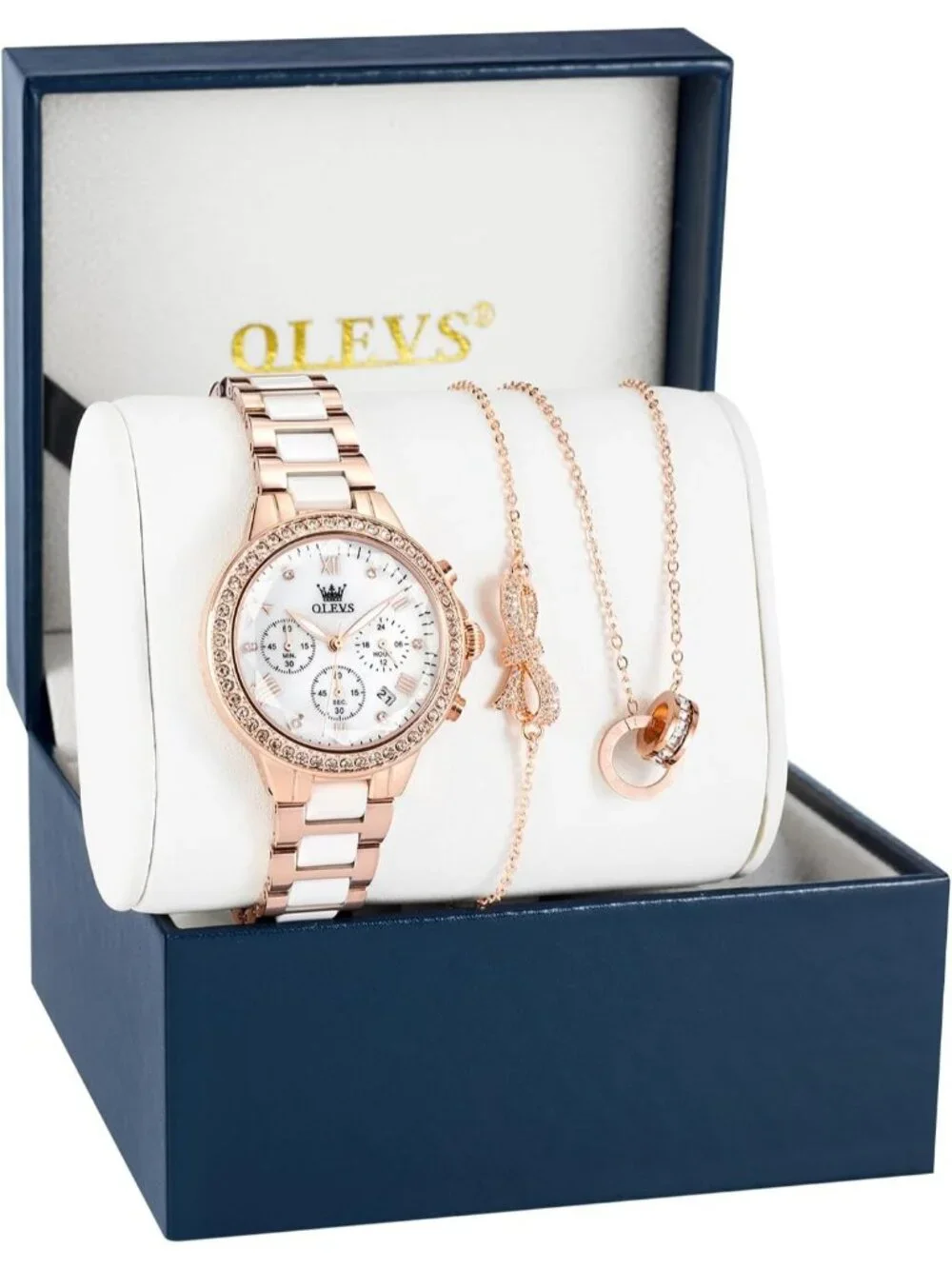 Women's White Set Shinning Elegant Luxury Necklaces & Bracelets Wrist Watches